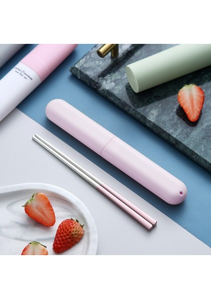 Pembe 2 Adet 304 Taşınabilir Çatal Bıçak Kaşık Seti Yemek Takımı Sofra Seti Yüksek Kalite Paslanmaz Çelik Çatal Kaşık Çubuklarını Seyahat Sofra Takımı Kutusu ile (Yurt Dışından)