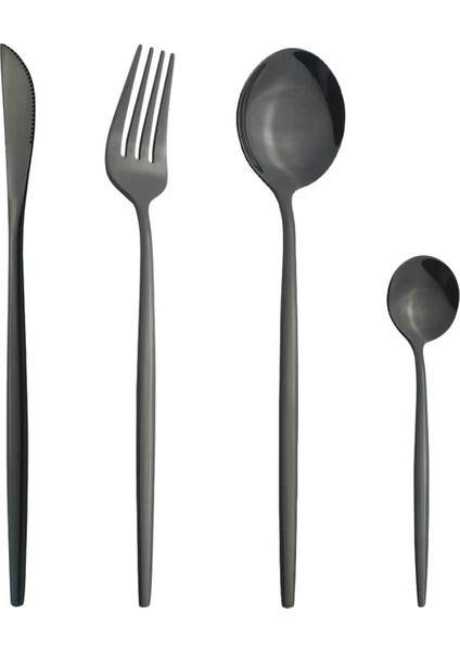 4 Adet Siyah Bıçak Kek Çatalı Çay Kaşığı Çatal Bıçak Kaşık Seti Ayna Renkli Yemek Takımı Seti Paslanmaz Çelik Gümüş Seti Mutfak Yemeği Sofra Seti (Yurt Dışından) fiyatları