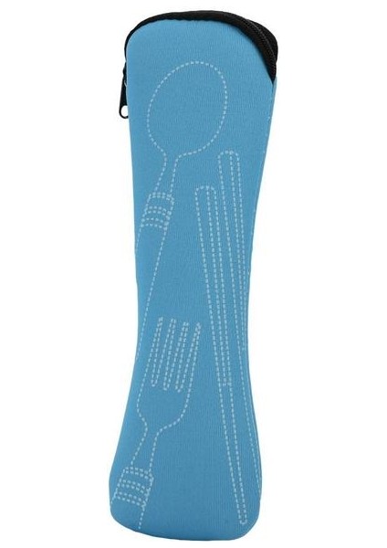 Gök Mavisi Düz Renk Şık Seyahat Çatal Bıçak Takımı Fermuarlı Hafif Çatal Kaşık Çantası Kamp Için Taşınabilir (Yurt Dışından)