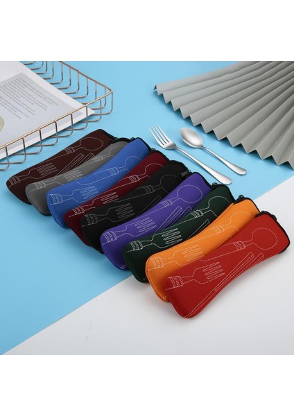 Gök Mavisi Düz Renk Şık Seyahat Çatal Bıçak Takımı Fermuarlı Hafif Çatal Kaşık Çantası Kamp Için Taşınabilir (Yurt Dışından) indirimleri