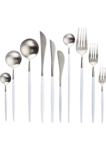 Çay Çatal Çatal Bıçak Kaşık Seti Beyaz Gümüş Sofra Seti Paslanmaz Çelik Batı Gıda Lüks Çatal Kaşık Tereyağı Bıçağı Seti Çubuklarını Bırak Gemi (Yurt Dışından) indirimleri
