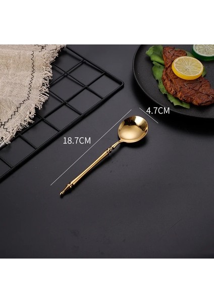 Altın Yuvarlak Vintage Paslanmaz Çelik Yemek Takımı Seti Batı Kaşık Biftek Bıçağı Çay Kaşığı Tatlı Çatal Çatal Bıçak Takımları Sofra Takımı Mutfak Eşyaları (Yurt Dışından)