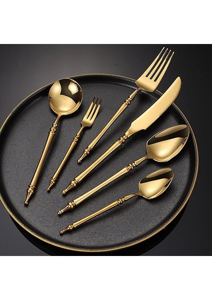Altın Yuvarlak Vintage Paslanmaz Çelik Yemek Takımı Seti Batı Kaşık Biftek Bıçağı Çay Kaşığı Tatlı Çatal Çatal Bıçak Takımları Sofra Takımı Mutfak Eşyaları (Yurt Dışından) fırsatları