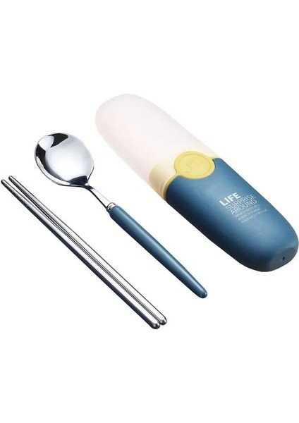 Mavi Seyahat Gereçleri Çocuklar Yeniden Kullanılabilir Çatal Bıçak Takımı, Öğle Yemeği Kutuları Okul Picni Için Su Geçirmez Taşıma Çantası ile (Yurt Dışından)