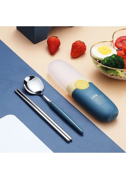 Mavi Seyahat Gereçleri Çocuklar Yeniden Kullanılabilir Çatal Bıçak Takımı, Öğle Yemeği Kutuları Okul Picni Için Su Geçirmez Taşıma Çantası ile (Yurt Dışından) fiyatları