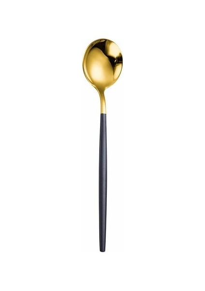 Tatlı Kaşığı18.2cm Ayna Siyah Altın Paslanmaz Çelik Çatal Seti Noel Sofra Yemek Takımı Seti Uzun Saplı Kahve Buz Tatlı Çay Kaşıkları (Yurt Dışından)