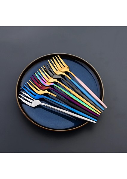 Siyah 6 Adet Altın Meyve Çatalı Paslanmaz Çelik Kek Tatlı Kepçe Ev Sofra Bar Çatal Bıçak Kaşık Seti (Yurt Dışından) indirimleri