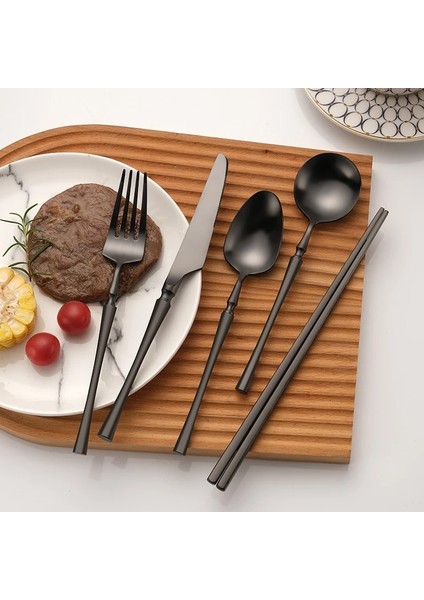 Tatlı Kaşığı Mat Siyah 18/10 Paslanmaz Çelik Lüks Çatal Bıçak Takımı Sofra Bıçak Kahve Buz Kaşığı Çatal Çubuklarını Sofra Takımı Seti Bulaşık Makinesinde Yıkanabilir (Yurt Dışından)