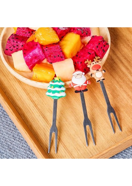 B3 -6 Adet Metal 1 Takım Noel Ağacı Paslanmaz Çelik Tatlı Meyve Çatalları Tutucu Seti Mini Sevimli Salata Gıda Çatal Bıçak Takımı Yemek Takımı Mutfak Aletleri (Yurt Dışından)