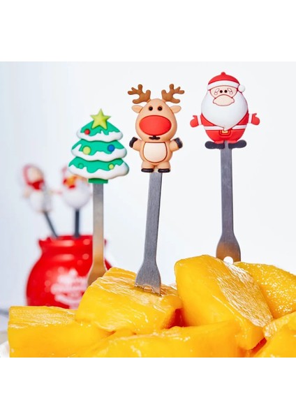B3 -6 Adet Metal 1 Takım Noel Ağacı Paslanmaz Çelik Tatlı Meyve Çatalları Tutucu Seti Mini Sevimli Salata Gıda Çatal Bıçak Takımı Yemek Takımı Mutfak Aletleri (Yurt Dışından)