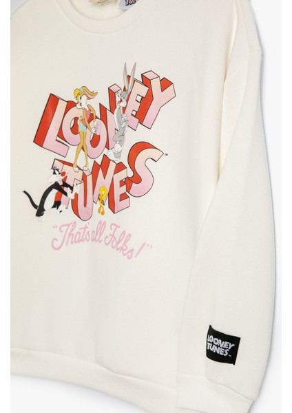 Sweatshirt Looney Tunes Baskılı Lisanslı Uzun Kollu Bisiklet Yaka Şardonlu