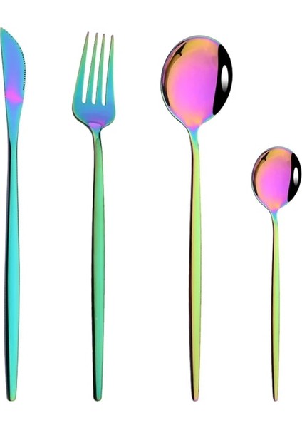 4 Adet Gökkuşağı Gül Altın Ayna Çatal Bıçak Kaşık Seti Meyve Çatalı Kaşık Tatlı Bıçakları Düğün Yemek Takımı Paslanmaz Çelik Sofra Takımı Yemek Sofra Seti (Yurt Dışından) fiyatları