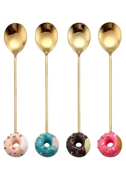 A 4pcs Altın Kaşık 4/2pcs Paslanmaz Çelik Donuts Şeker Kaşığı Çatallar Mutfak Sofra Süt Kahve Karıştırma Kaşıkları Tatlı Kek Araçları Çatal Bıçak Takımıset (Yurt Dışından) fiyatları