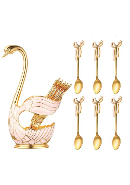 Siyah-6 Kaşık Lüks Metal Kahve Kaşığı ve Çatal Seti Meyveli Kuğu Tabanı Tutucu Dondurma Kaşığı Çatal Çay Kaşığı Tatlı Şeker Salata Sofra Takımı (Yurt Dışından) fiyatları