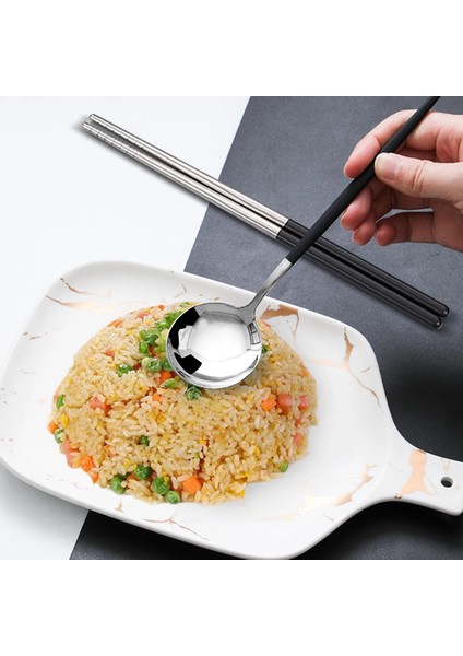 4 Takım Siyah Çubuklarını Kaşık Çatal Bıçak Kaşık Seti Yeniden Kullanılabilir Paslanmaz Çelik Kaymaz Suşi Çubukları Gıda Çorba Kaşığı Yemek Takımı Seti (Yurt Dışından) modelleri