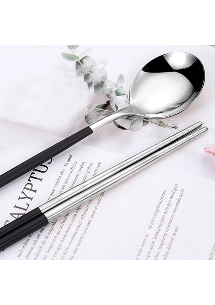 4 Takım Siyah Çubuklarını Kaşık Çatal Bıçak Kaşık Seti Yeniden Kullanılabilir Paslanmaz Çelik Kaymaz Suşi Çubukları Gıda Çorba Kaşığı Yemek Takımı Seti (Yurt Dışından) fırsatları