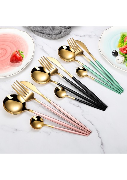 Siyah Altın 4 Adet/takım Siyah Altın Çatal Bıçak Kaşık Seti 18/10 Paslanmaz Çelik Yemek Takımı Kaşık Dropshipping Gümüş Sofra Takımı Sofra Bıçağı Çatal (Yurt Dışından)