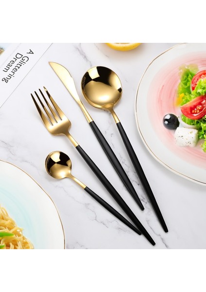 Siyah Altın 4 Adet/takım Siyah Altın Çatal Bıçak Kaşık Seti 18/10 Paslanmaz Çelik Yemek Takımı Kaşık Dropshipping Gümüş Sofra Takımı Sofra Bıçağı Çatal (Yurt Dışından)