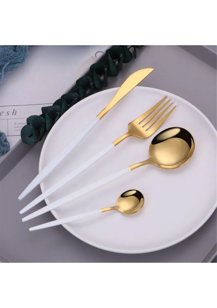 Akşam Yemeği Kaşığı 20.8 cm Beyaz Altın 18/10 Paslanmaz Çelik Çatal Seti Yemek Takımı Seti Sofra Mutfak Yemeği Gümüş Çubuklarını Bıçak Çatal Kaşık Seti (Yurt Dışından)