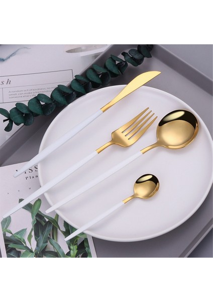 Akşam Yemeği Kaşığı 20.8 cm Beyaz Altın 18/10 Paslanmaz Çelik Çatal Seti Yemek Takımı Seti Sofra Mutfak Yemeği Gümüş Çubuklarını Bıçak Çatal Kaşık Seti (Yurt Dışından)