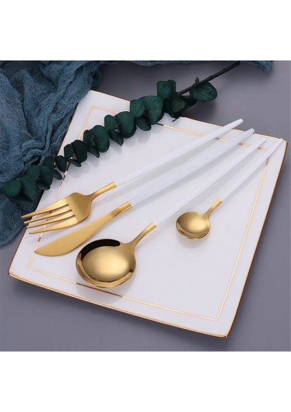 Akşam Yemeği Kaşığı 20.8 cm Beyaz Altın 18/10 Paslanmaz Çelik Çatal Seti Yemek Takımı Seti Sofra Mutfak Yemeği Gümüş Çubuklarını Bıçak Çatal Kaşık Seti (Yurt Dışından)