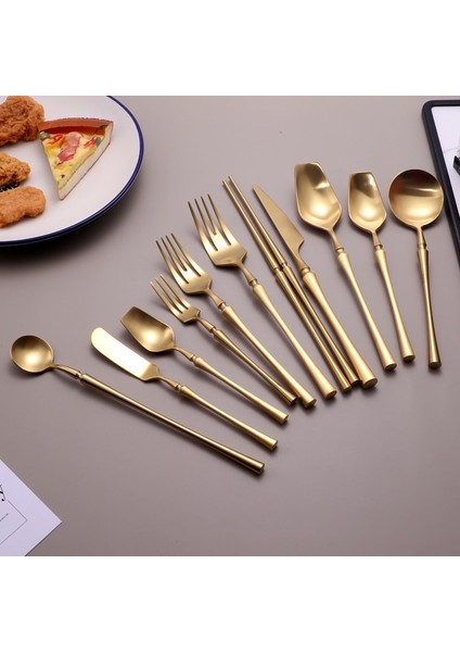 Chopsitcks Mat Altın 18/10 Paslanmaz Çelik Lüks Çatal Bıçak Takımı Yemek Takımı Sofra Bıçak Kaşık Çatal Çubuklarını Sofra Takımı Seti Bulaşık Makinesinde Yıkanabilir (Yurt Dışından)