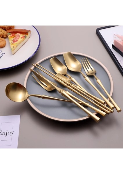 Chopsitcks Mat Altın 18/10 Paslanmaz Çelik Lüks Çatal Bıçak Takımı Yemek Takımı Sofra Bıçak Kaşık Çatal Çubuklarını Sofra Takımı Seti Bulaşık Makinesinde Yıkanabilir (Yurt Dışından)