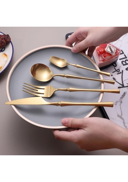 Chopsitcks Mat Altın 18/10 Paslanmaz Çelik Lüks Çatal Bıçak Takımı Yemek Takımı Sofra Bıçak Kaşık Çatal Çubuklarını Sofra Takımı Seti Bulaşık Makinesinde Yıkanabilir (Yurt Dışından)