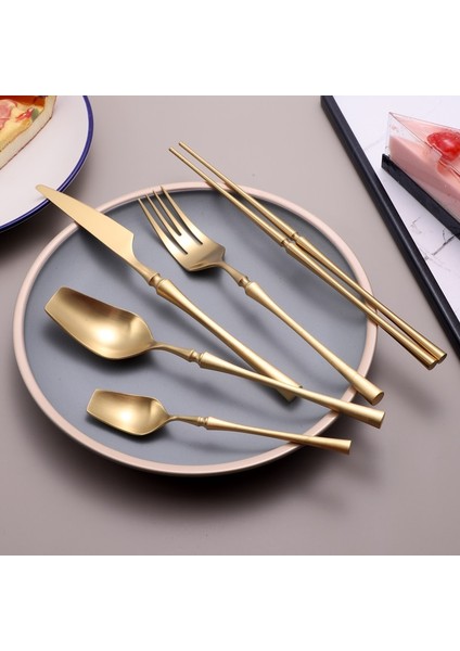 Chopsitcks Mat Altın 18/10 Paslanmaz Çelik Lüks Çatal Bıçak Takımı Yemek Takımı Sofra Bıçak Kaşık Çatal Çubuklarını Sofra Takımı Seti Bulaşık Makinesinde Yıkanabilir (Yurt Dışından)
