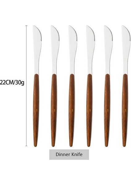 6 Adet Yemek Bıçağı 6/30 Adet Taklit Ahşap Saplı Çatal Bıçak Kaşık Seti Bıçak Kek Çatalı Kahve Kaşıkları Sofra Paslanmaz Çelik Yemek Takımı Batı Sofra Takımı (Yurt Dışından)
