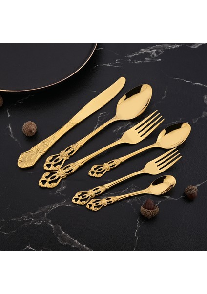 Mavi Altın 8 Adet Lüks Yemek Takımı Ayna Paslanmaz Çelik Vintage Batı Sofra Takımı Çatal Bıçak Kaşık Seti Sofra Bıçak Buz Kaşığı Meyve Çatalı Seti (Yurt Dışından) indirimleri