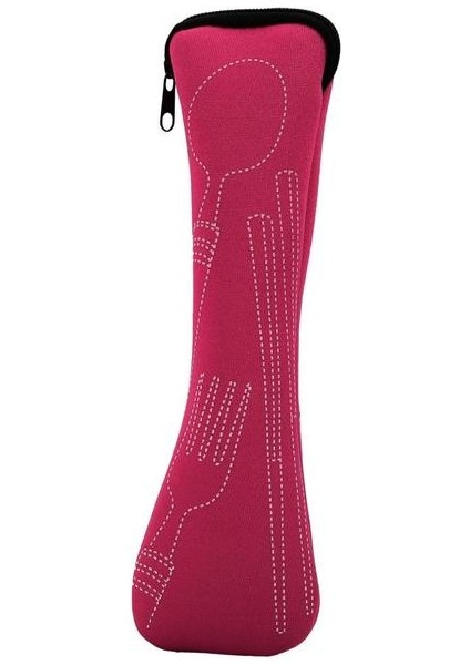 Gül Kırmızı Düz Renk Şık Seyahat Çatal Bıçak Takımı Fermuarlı Hafif Çatal Kaşık Çantası Kamp Için Taşınabilir (Yurt Dışından)