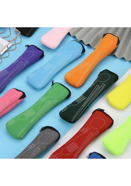 Gül Kırmızı Düz Renk Şık Seyahat Çatal Bıçak Takımı Fermuarlı Hafif Çatal Kaşık Çantası Kamp Için Taşınabilir (Yurt Dışından) modelleri