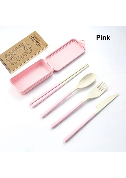 Pembe 4 Adet Taşınabilir Sofra Seti Buğday Samanı Yemek Takımı Ayrılabilir Çatal Bıçak Takımı Seyahat Sofra Piknik Yemek Takımı Seti Kamp Çatal Bıçak Kaşık Seti (Yurt Dışından)