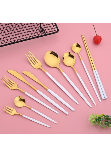 Çay Kaşığı Beyaz Altın Sofra Çatal Bıçak Kaşık Seti Çatal Sofra 1 Adet Yemek Masası Çelik Mutfak Dropshipping Için Komple Yemek Takımı (Yurt Dışından)