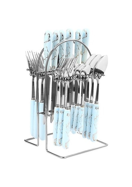 B1-0 24 Adet Çatal Bıçak Takımı Seramik Saplı Paslanmaz Çelik Bıçak Çatal Kaşık ve Kaşık Raflı Altın Gümüş Çatal Bıçak Kaşık Seti Yemek Takımı (Yurt Dışından)