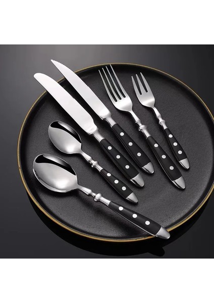 Biftek Bıçağı Batı Paslanmaz Çelik Çatal Bıçak Kaşık Seti Yaratıcı Retro Biftek Bıçağı Yemek Çatal Kaşık Yemek Takımı Seti Perçin Kolu Mutfak Sofra (Yurt Dışından)
