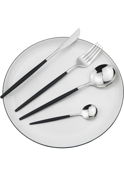4 Adet Siyah Gümüş 1/4 Adet Çatal Bıçak Takımı Mavi Yemek Takımı Seti 18/10 Paslanmaz Çelik Yemek Takımı Çatal Bıçak Kaşık Lüks Sofra Seti Mutfak Gümüş (Yurt Dışından)