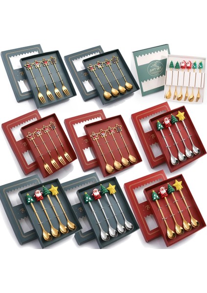 4 Adet Hediye Kutusu Noel Hediyesi Deco Sofra Çatal Bıçak Kaşık Seti Elk Noel Ağacı Dekorasyon Tatlı Kaşığı Meyve Çatalı Kahve Kaşığı Çatal Hediye (Yurt Dışından) fiyatları