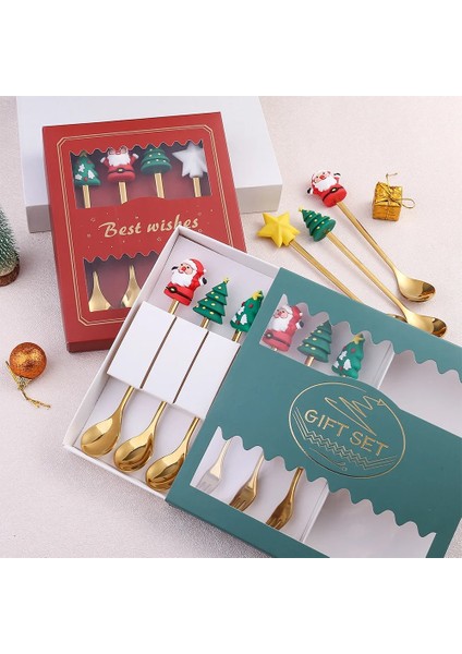 4 Adet Hediye Kutusu Noel Hediyesi Deco Sofra Çatal Bıçak Kaşık Seti Elk Noel Ağacı Dekorasyon Tatlı Kaşığı Meyve Çatalı Kahve Kaşığı Çatal Hediye (Yurt Dışından) modelleri