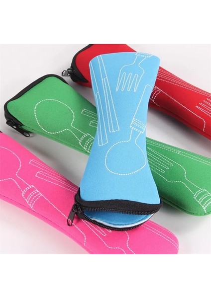 Gök Mavisi Sofra Çantası Fermuarlı Yıkanabilir Seyahat Çatal Bıçak Takımı Çantası Taşınabilir Çanta Yemek Sofra Ev Aracı Seyahat Kamp (Yurt Dışından) fırsatları