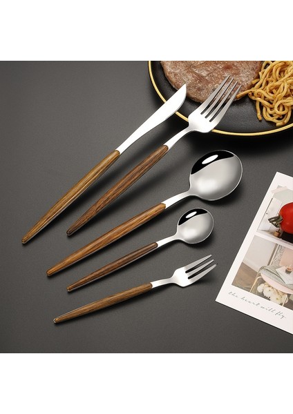 Gümüş Seti Ev Yemek Takımı Paslanmaz Çelik Bıçak Çatal Kaşık Ayna Gümüş Altın Ahşap Saplı Bulaşık Makinesi Mutfak Batı Sofra Takımı (Yurt Dışından) modelleri