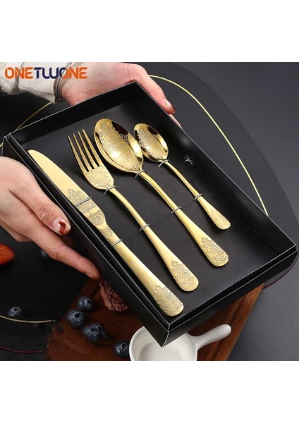 Altın Bıçak Altın Lüks Çatal Bıçak Takımları Çatal Kaşık Bıçak Gümüş Seti Vintage Oyma Sofra Seti Avrupa Yemek Takımı Ev Mutfak Için (Yurt Dışından) modelleri