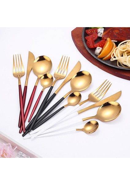 Yemek Bıçağı 1 Adet Fj 4 Adet Paslanmaz Çelik Altın Çatal Seti Siyah Lüks Yemek Takımları Mutfak Çatal Bıçak Takımı Sofra Seti Çatal Kaşık Bıçak Seti (Yurt Dışından)