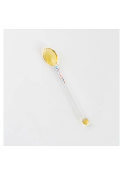 Sarı Parçacık Cam Kaşık Tatlı Kaşığı Şeker Renkli Şeffaf Yüksek Sıcaklığa Dayanıklı Kahve Karıştırma Kaşığı Uzun Saplı Güzel Hediye (Yurt Dışından)