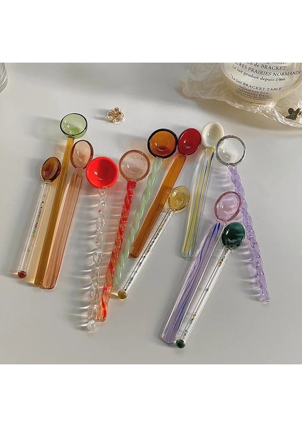 Sarı Parçacık Cam Kaşık Tatlı Kaşığı Şeker Renkli Şeffaf Yüksek Sıcaklığa Dayanıklı Kahve Karıştırma Kaşığı Uzun Saplı Güzel Hediye (Yurt Dışından) fırsatları