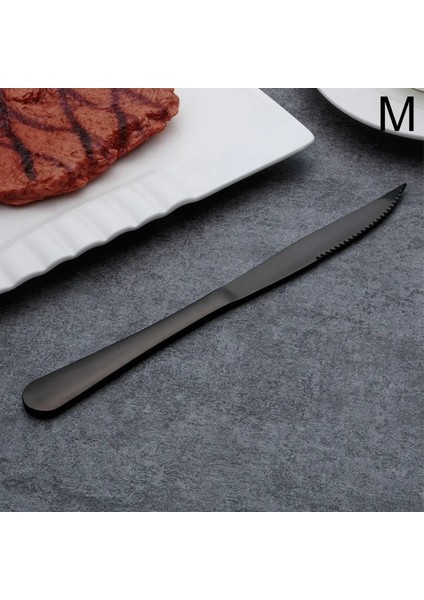 M-22.3 cm Çelik Siyah Çatal Bıçak Kaşık Seti Balık Çatal Bıçaklar Çorba Kaşığı Çubuklarını Tereyağı Bıçağı Tatlı Kaşığı Kek Çatalı Çay Kaşığı Yemek Takımı Seti (Yurt Dışından)