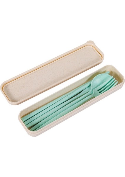 Yeşil 2 1 Takım Buğday Samanı Sofra Öğrenciler Seyahat Piknik Taşınabilir Çatal Çubuk Kaşık Kılıfı ile Mutfak Aksesuarları ve Gadget (Yurt Dışından)
