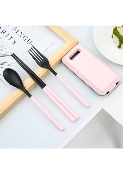 Pembe 3 Adet Taşınabilir Çatal Bıçak Kaşık Seti Kılıfı Katlanabilir Seyahat Sofra Çevre Dostu Çubuklarını Çatal Kaşık Yemek Takımı Mutfak Eşyaları (Yurt Dışından)