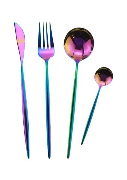 Gökkuşağı 4 Adet Yemek Takımı Seti Mor Sofra Yemek Takımı Paslanmaz Çelik Çatal Bıçak Kaşık Seti Bıçak Çatal Kahve Kaşığı Gümüş Seti Ev Sofra Takımı Seti (Yurt Dışından)